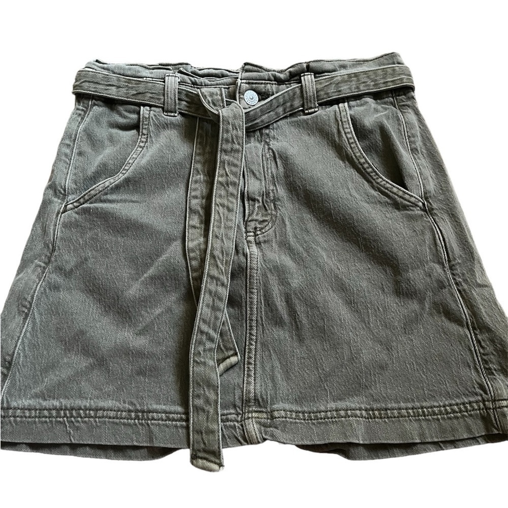American Eagle Skirt Womens Green Denim Belted Mini Above knee